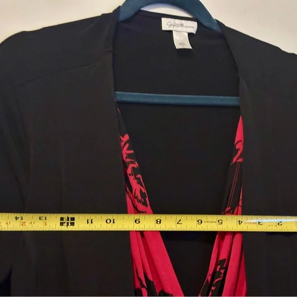 Jaclyn Smith Collection XL Red Black Floral Faux Wrap Dress Overlay Cardigan - Picture 8 of 16